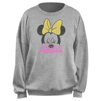 Junior's Minnie Mouse Smile Yellow Bow Minnie  Sweatshirt - Heather Gray - Medium