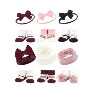 Hudson Baby Infant Girl 12Pc Headband and Socks Giftset, Burgundy Blush Burgundy Black, One Size - 1 of 3