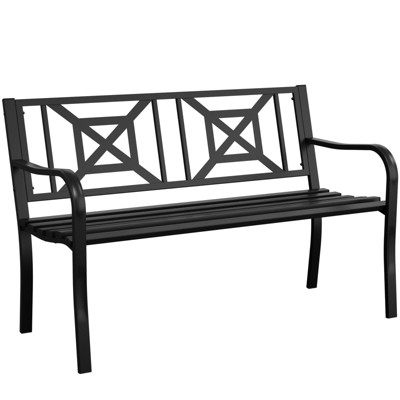 Huxxion 50" Outdoor Garden Bench, Iron Metal Frame Patio Bench with Backrest Armrests, Weatherproof Anti-Rust Outdoor Bench