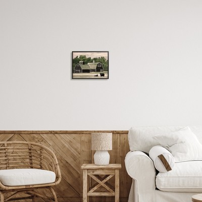 Black and Green Rural Barn Landscape Canvas Print, 14 x 11