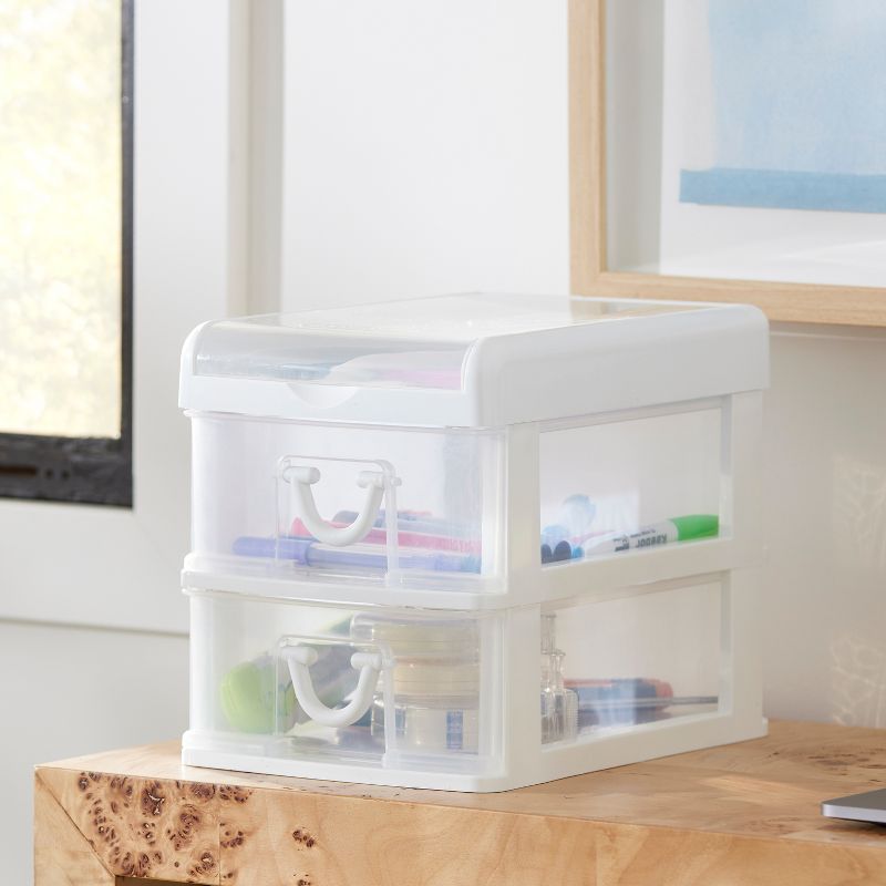 Gracious Living Clear Mini 2 Drawer Desk and Office Organizer with Flip Top Storage for Cosmetics, Arts, Crafts, and Stationery Items, 2 of 7