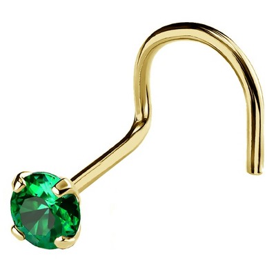 Jewelry Avalanche 22G 14K Gold Nose Screw Nose Stud with Emerald Gemstone