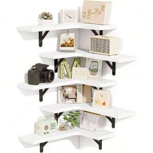 Floating Shelves Wall Rustic Wood Wall Mounted Corner Shelf White Bathroom Kitchen Bedroom Home Decor Laundry Room - 1 of 4