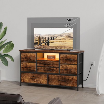 8-Drawer LED Dresser Stand with Outlet for 55'' TV, Storage Chest for Living Room & Entryway, Dresser Organizer with 22 Light Modes