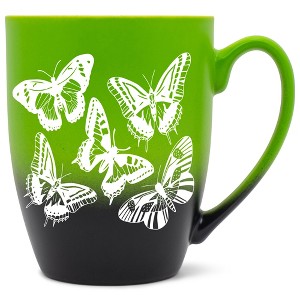 Elanze Designs Butterflies Two Toned Ombre Matte Green and Black 12 ounce Ceramic Stoneware Coffee Cup Mug - 1 of 4