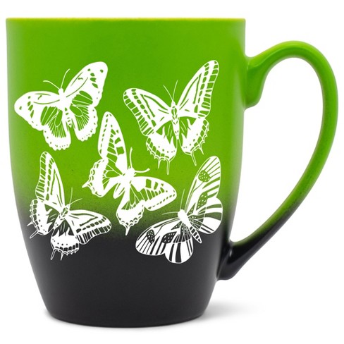 Elanze Designs Butterflies Two Toned Ombre Matte Green and Black 12 ounce Ceramic Stoneware Coffee Cup Mug - image 1 of 4