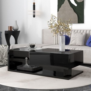 39.3" Coffee Table With Drawer, Tempered Glass, High-Gloss UV Surface Square Wooden Cocktail Table, Household Side End Table - 1 of 4