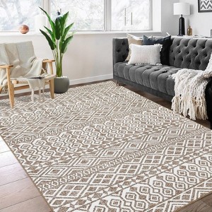 Acekool Washable Vintage Geometric Area Rug, Non-Slip, Stain Resistant, Low Pile, Soft Indoor Carpet for Living Room Bedroom Office, Easy Care - 1 of 4
