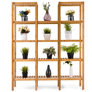 Tangkula Display Shelf Multifunctional Bamboo Flower Plant - 1 of 4