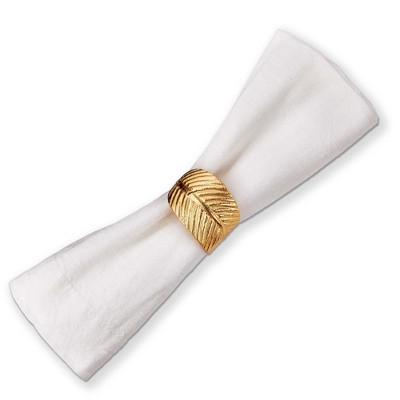 tag Leaf Napkin Ring Set - Brass Gold Aluminum Napkin Rings for Thanksgiving - Wipe Clean - 2" L x 2" W x 1.5" H