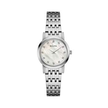 Bulova Ladies' Petite Classic Stainless Steel 2-Hand Quartz Watch, White Mother-of-Pearl, 27mm