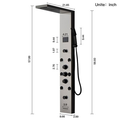 Brushed Nickel 8-Spray Rain Shower Panel System with Handheld Wand