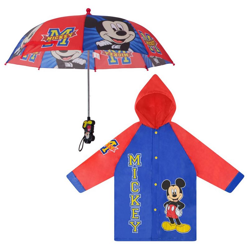 Mickey Mouse Boys Umbrella and Raincoat Set, Kids Ages 2-5, 1 of 8