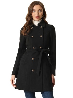 INSPIRE CHIC Women's Winter Peter Pan Collar Double Breasted Slant Pocket Button Down Belted Pea Coats