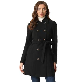 Allegra K Women's Winter Peter Pan Collar Double Breasted Slant Pocket Button Down Belted Pea Coats