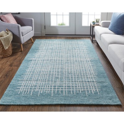 Teal and Ivory Hand-Tufted Wool Rectangular Area Rug 8' x 10'