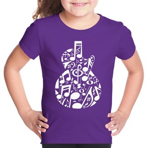 LA Pop Art Music Notes Guitar - Girl's Word Art T-Shirt - 1 of 4