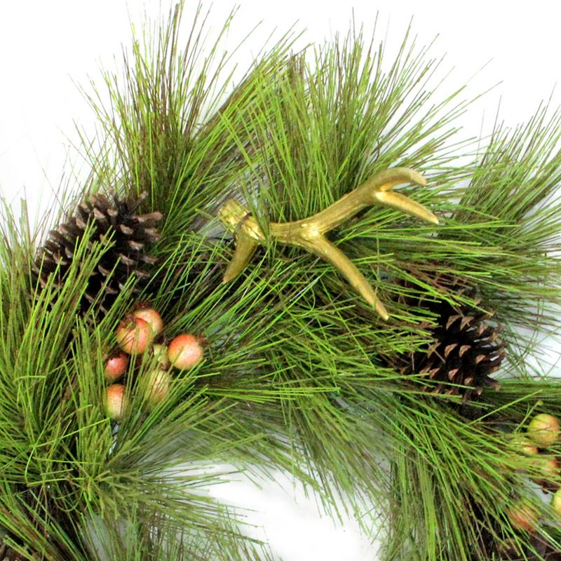 Northlight 30" Unlit Green Pine Needles, Pinecones and Golden Antlers Christmas Wreath, 3 of 5