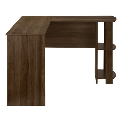 Dark Walnut L-Shaped Corner Home Office Desk with Shelves