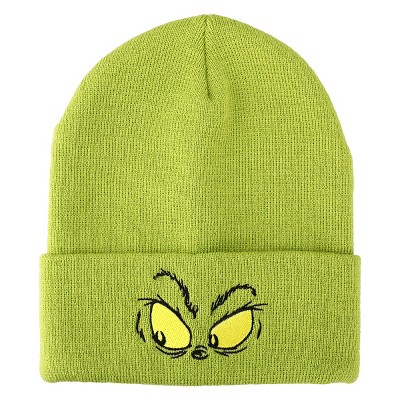 The Grinch Face Adult Green Embroidered Cuffed knitted unisex Beanie for Christmas