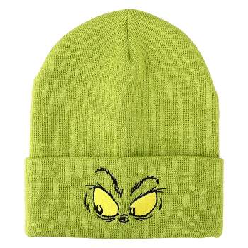 The Grinch Face Green Embroidered Cuffed knitted Beanie for Christmas