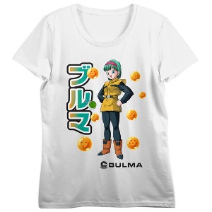 Dragon Ball Z Bulma & Kanji Name Women's White Crew Neck Short