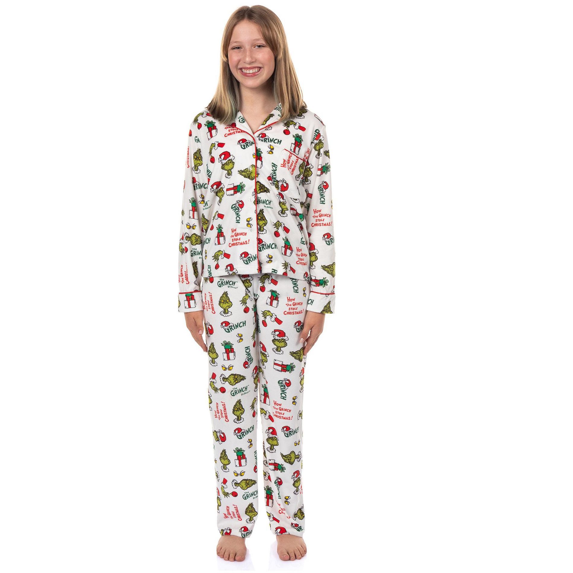 Seven Times Six Dr. Seuss The Grinch Pajamas Girl's Velveteen 2-Piece Lounge Sleep Set