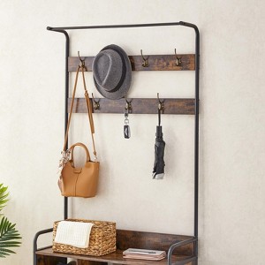 3 in 1 Entryway Coat Rack and Storage Organizer with Shoe Rack 7 Hooks and Hanging Rod Perfect for Hallway or Entryway - 1 of 4