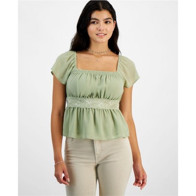 Celebrity Pink Womens Lace-Trim Baby Doll Blouse