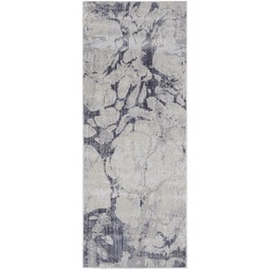 HomeRoots 8' Ivory And Blue Abstract Power Loom Distressed Runner Rug - 1 of 3
