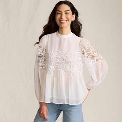 Lands' End Women's Chiffon and Lace Blouse