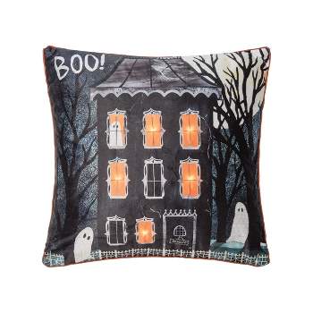 C&F Home 18" x 18" Haunted House Halloween Boo Light-Up LED Throw Pillow