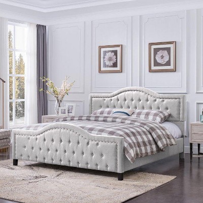 Upholstered Queen Size Bed Frame with Arched Headboard and Footboard, Button Tufted Platform Bed -Christopher Knight Home