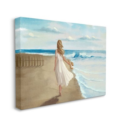 Stupell Industries Walk On The Beach Blue Ocean Painting