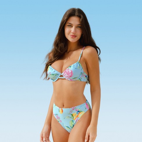 Women's Underwire Mid Waist Bikini Set - Cupshe-xl-blue : Target