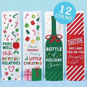 Big Dot of Happiness Funny Christmas Wine Gift Bags, Hilarious Christmas Hostess Thank You Wine Bottle Gift Wrap, Bulk Holiday Paper Bags - 12 ct - 1 of 4