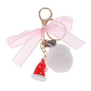 Unique Bargains Christmas Double Ring and Lobster Clasp Plush Mesh Metal Keychain 1 Pc - 1 of 4