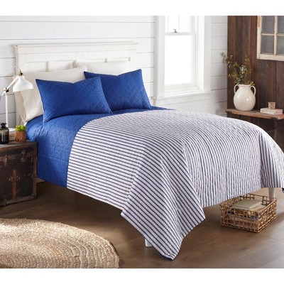 Twin Americana Stripe Reversible Seersucker Quilt Set