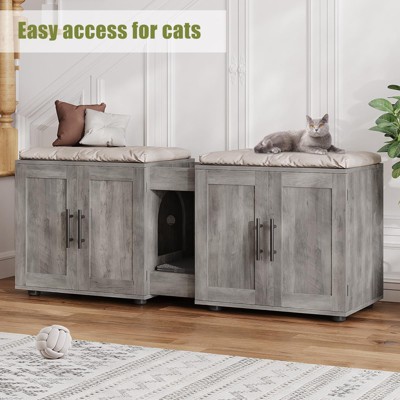 Cat Litter Box Enclosure for 2 Cats, Furniture with Double Room,Hidden Double Litter Box Enclosure Furniture,