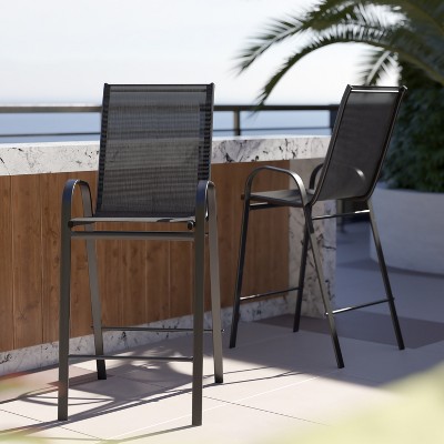 Brazos Black Outdoor Barstool Pair with Flex Comfort and Metal Frame