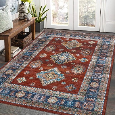 Area Rug 8x10 Living Room Rug Non Slip Washable Rugs for Bedroom Boho Aesthetic Carpet Stain-Resistant Foldable Thin Floor Cover for Dining Room Red