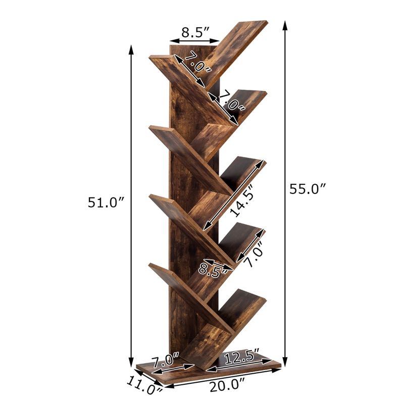 Costway Tree Bookshelf 8-Tier Bookcase Free Standing Book Rack Display Stand, 2 of 13