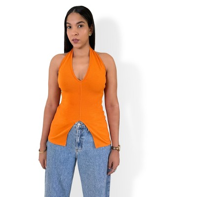 Rebdolls Womens Halter Front Slit Top