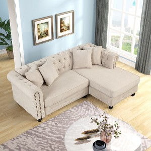 Chesterfield L Shaped Sectional Sofa  for Living Room Reversible Chaise 4 Pillows -Morden Fort - 1 of 4