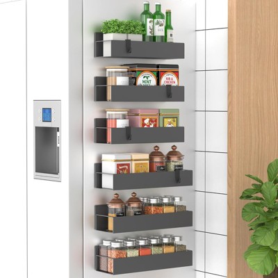 Attop 6 Pack Magnetic Spice Storage Rack Organizer for Refrigerator and Oven, Dark Gray Fridge Organizers and Storage