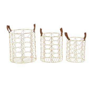 Set of 3 Large Metal Storage Baskets Gold - Olivia & May