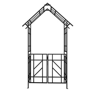 Lirago Black Metal Garden Arch-Galvanized Iron Trellis Rose Arch Outdoor Garden Decor with Gate Design 16.92"Dx97.24"Hx58.07"W - 1 of 4