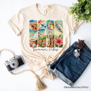 Summer Vibes T-Shirt, White and Natural Beach Tee with Coconut and Flowers| OrnamentallyYou - 1 of 4