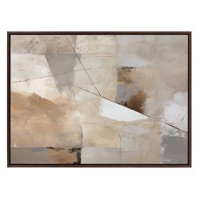 Contemporary Neutral Textured Abstract Canvas Wall Art with Walnut Frame