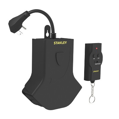 Stanley Tools Wireless Outdoor Remote Control Power Hub Kit with 3-Outlet Splitter/Receiver and Remote Transmitter, 31171 in Black